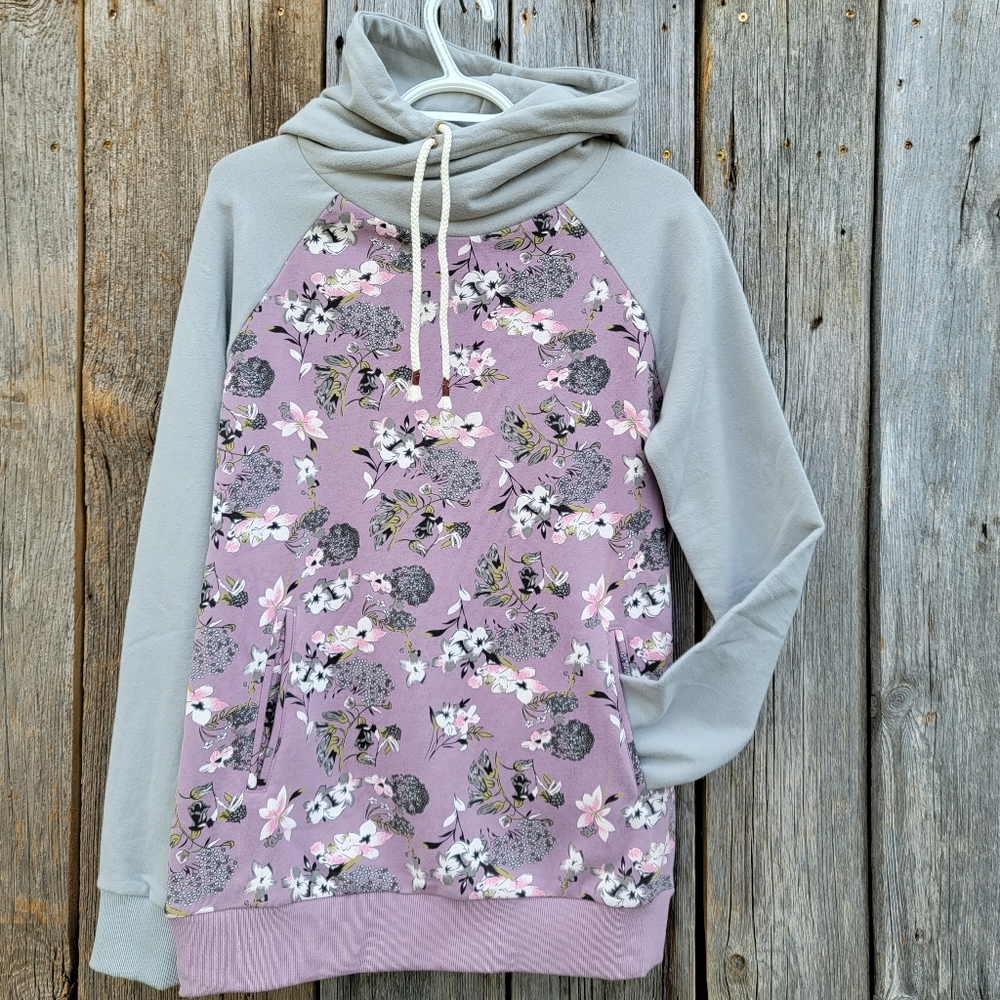 Hoodie - Ampersand Ave singlehood grey and lavender floral